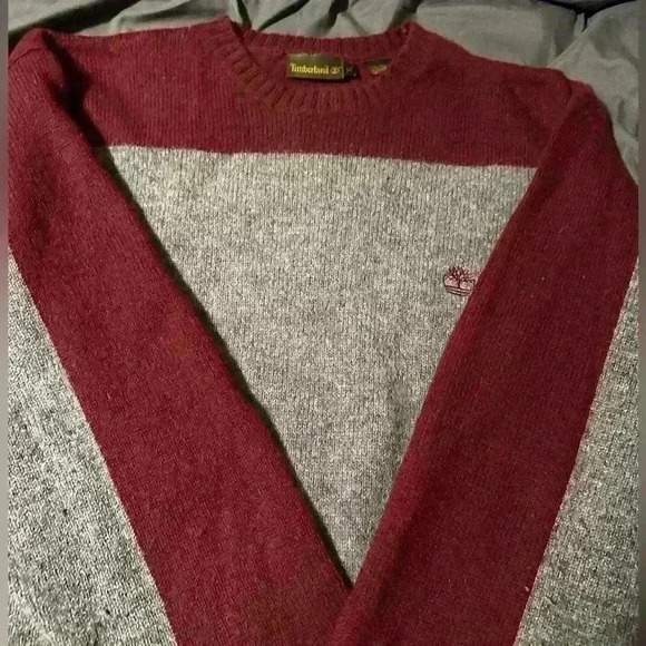 Men’s XL timberland 100% Wool Grey and Maroon Pullover Sweater. - Picture 7 of 9